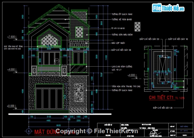 Bản vẽ nhà phố 2 tầng KT 6.6x16m full KT KC,Hồ sơ thiết kế nhà phố 2 tầng KT 6.6x16m,bản vẽ nhà phố KT 6.6x16m cao 2 tầng